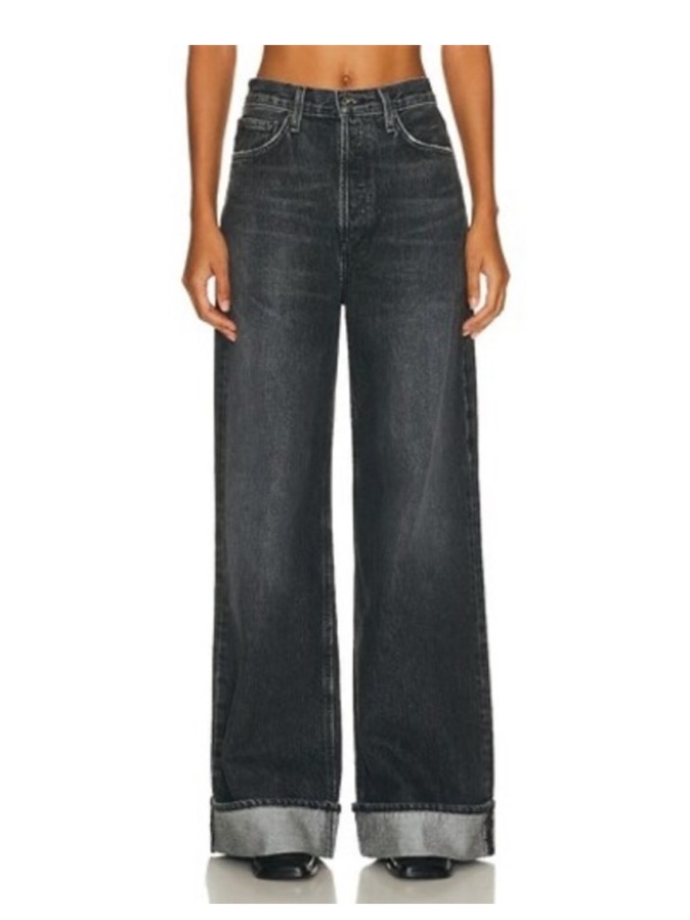 Agolde Dame Baggy Wide-Leg High-Rise Jeans in Washed Black Size 25